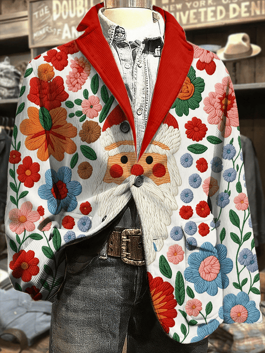 Men's Retro Christmas Art Print Corduroy Casual Jacket