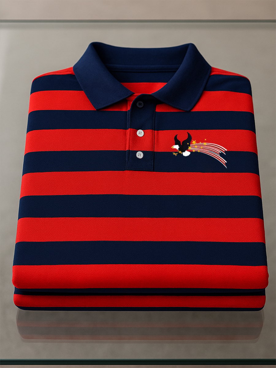 Men's Business Casual Independence Day Button Short Sleeve Polo Shirt