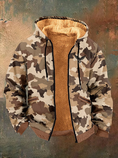 Men's Vintage Western Tiger Camouflage Print Fleece Zipper Jacket