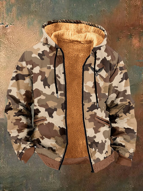 Men's Vintage Western Tiger Camouflage Print Fleece Zipper Jacket