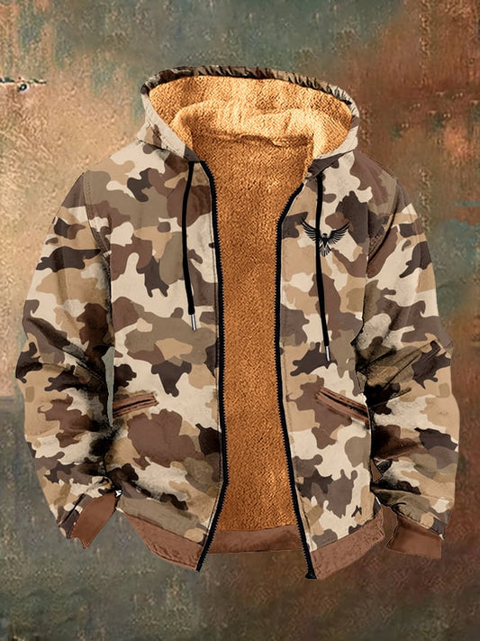 Men's Vintage Western Tiger Camouflage Print Fleece Zipper Jacket
