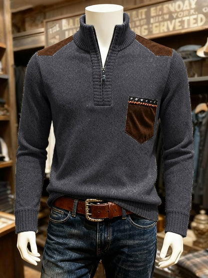 Men's Warm Heathered Contrast Half-Zip Sweater