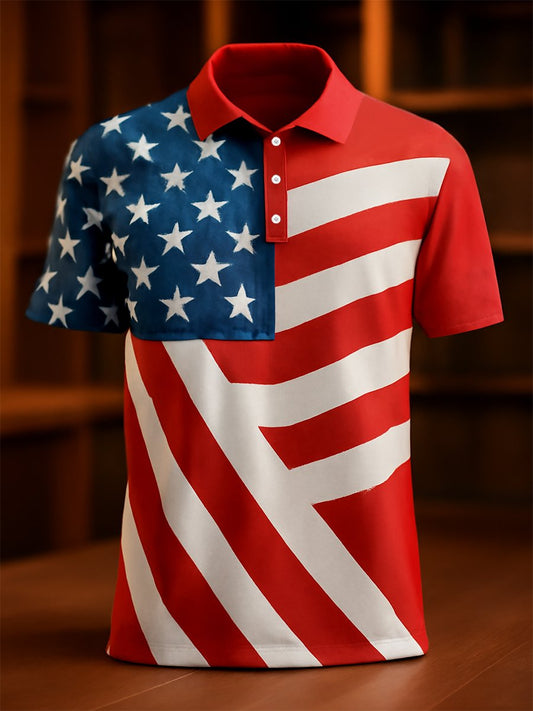 Men's Independence Day Button Short Sleeve Polo Shirt