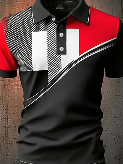 Men'S Casual Classic Contrast Color Print Business Short-Sleeved Polo Shirt