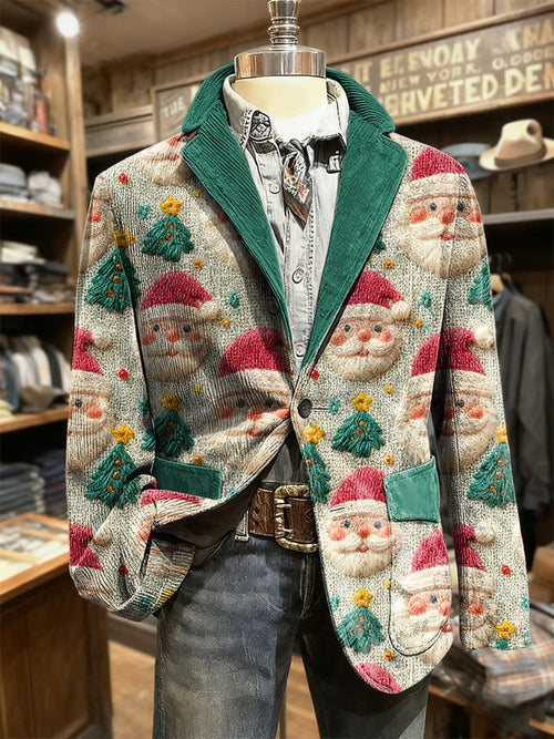 Men's Retro Christmas Art Print Casual Blazer