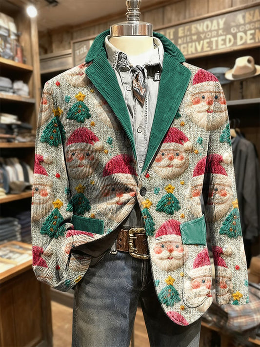Men's Retro Christmas Art Print Casual Blazer