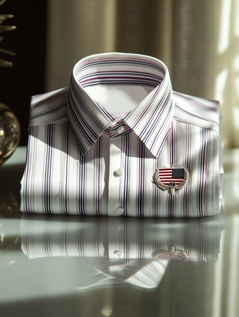 Men's Satin Independence Day Business Stripe Casual Short Sleeve Butto