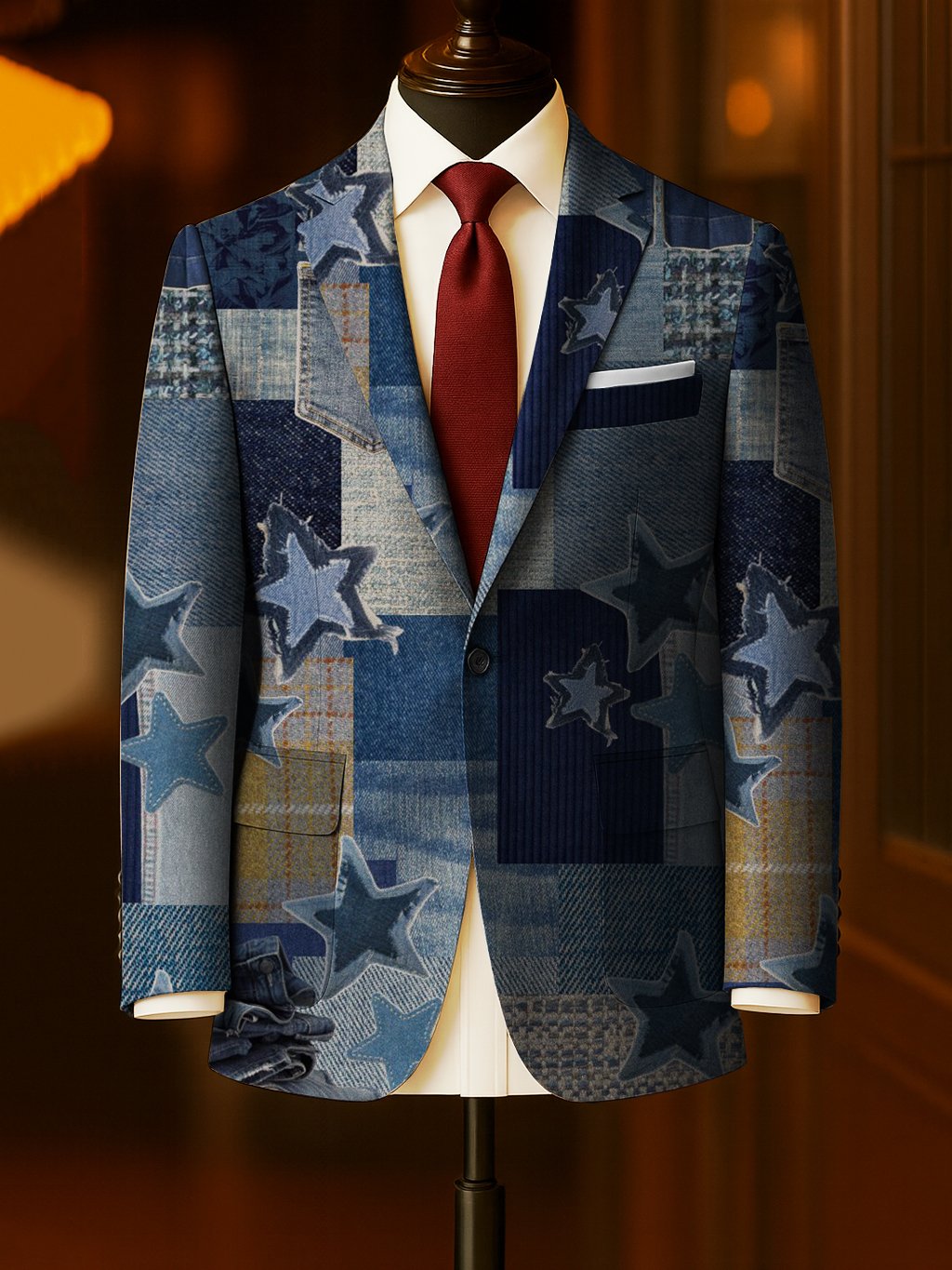 Men's Business Casual Large Pocket Print Blazers