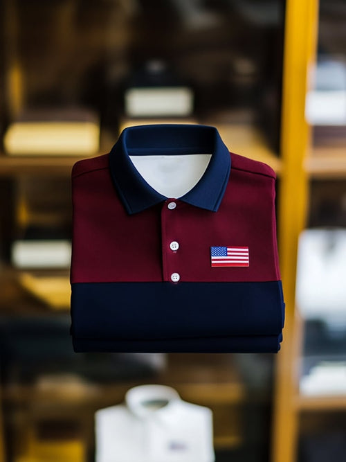 Men's Business Casual Logo Button Short Sleeve Polo Shirt