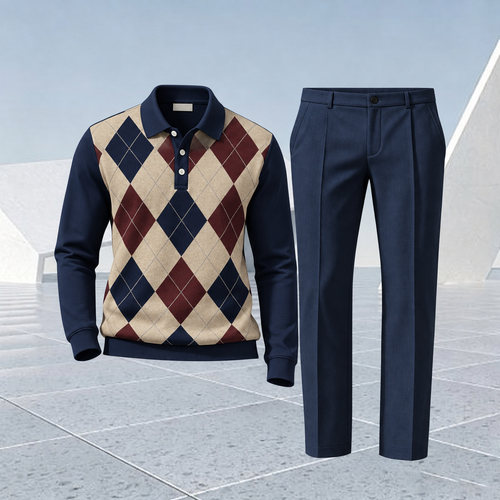 Men's Color-Blocked Polo Shirt and Pants Set