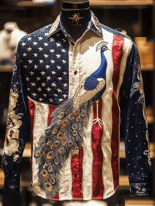 Men's Luxury Independence Day Long Sleeve Shirt
