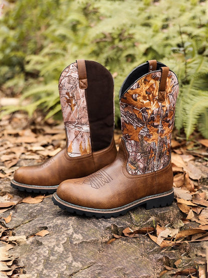 Men's High-Top Embroidered Vintage Wide-Toe Western Cowboy Boots