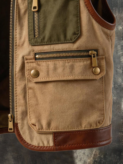 Men's Vintage Outdoor Multi-Pocket Utility Vest Jacket