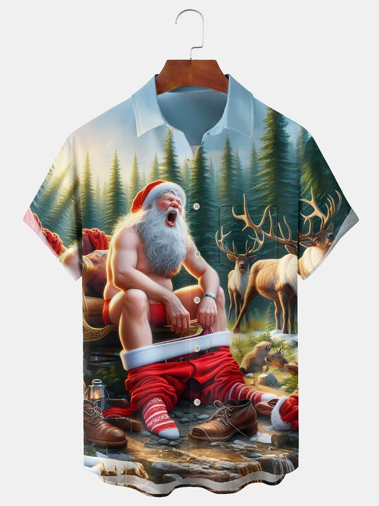 Men's Christmas Fun Santa Claus Print Casual Shirt