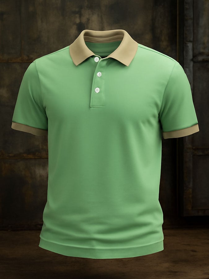 Men'S Casual Classic Contrast Color Print Business Short-Sleeved Polo Shirt