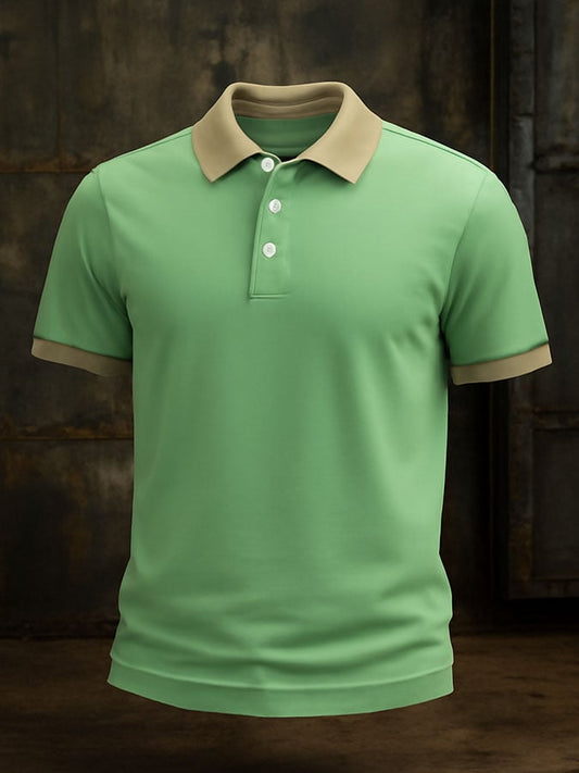 Men'S Casual Classic Contrast Color Print Business Short-Sleeved Polo Shirt