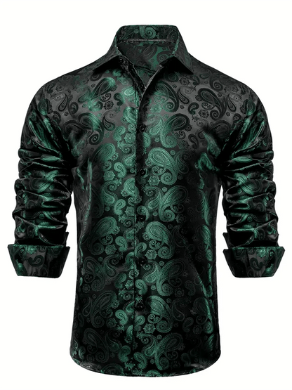Men's Silk Business Luxury Design Printed Long Sleeve Shirt