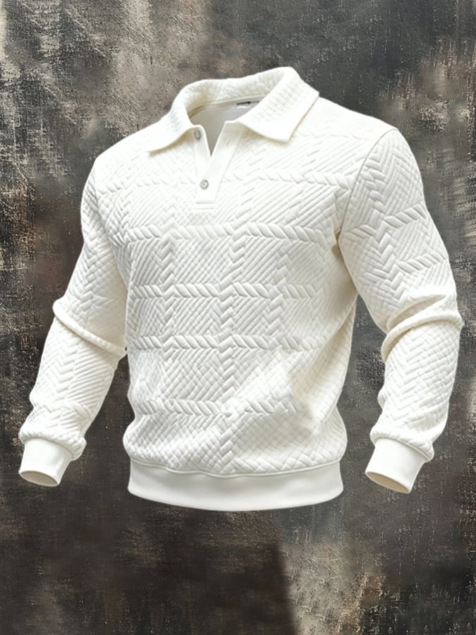 Men'S Fashionable Jacquard Texture Lapel Polo Casual Sweatshirt Suit