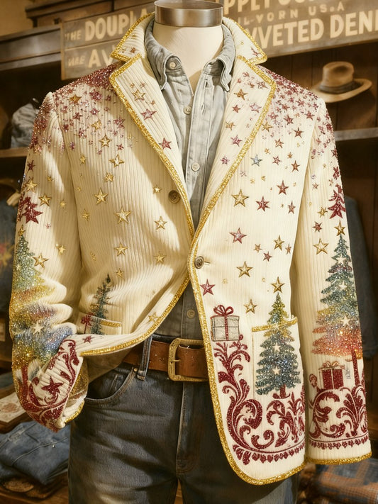 Men's Retro Christmas Evergreen Suit Jacket