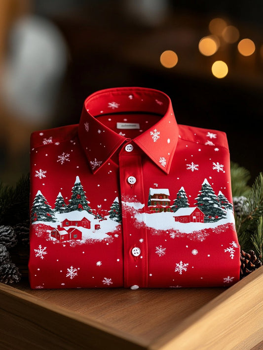 Men's Business Retro Santa Claus Print Long Sleeve Shirt