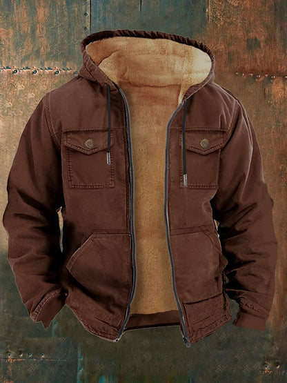 Men's Retro Western Style Multi-Pocket Fleece Jacket
