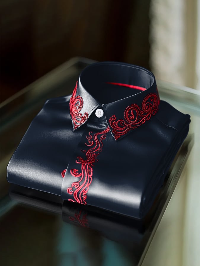 Men's Fashion Business Luxury Design Embroidery Long Sleeve Shirt