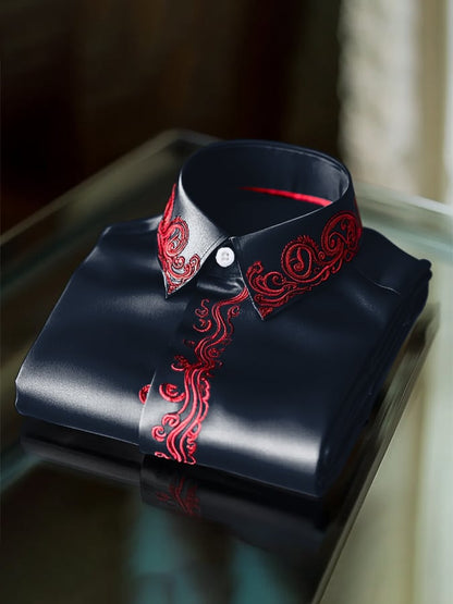 Men's Fashion Business Luxury Design Embroidery Long Sleeve Shirt