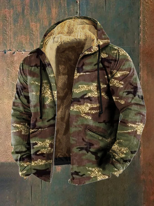 Men's Retro Camouflage Print Fleece Jacket