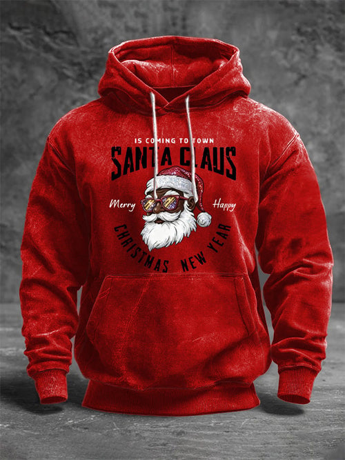 Men's Casual Christmas Black Print Hoodie