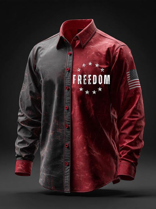 Men's Turning Point American Flag Print Patriotic Long-Sleeve Shirt