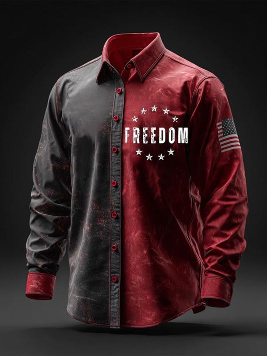 Men's Turning Point American Flag Print Patriotic Long-Sleeve Shirt