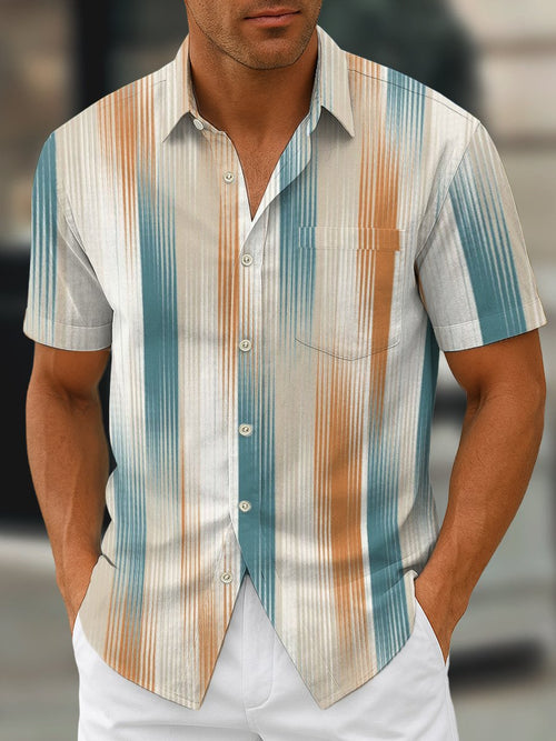 Men's Retro Geometric Art Print Lapel Short Sleeve Shirt
