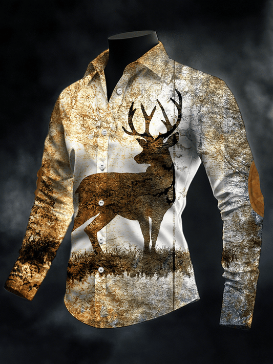 Men's Retro Elk Print Casual Shirt