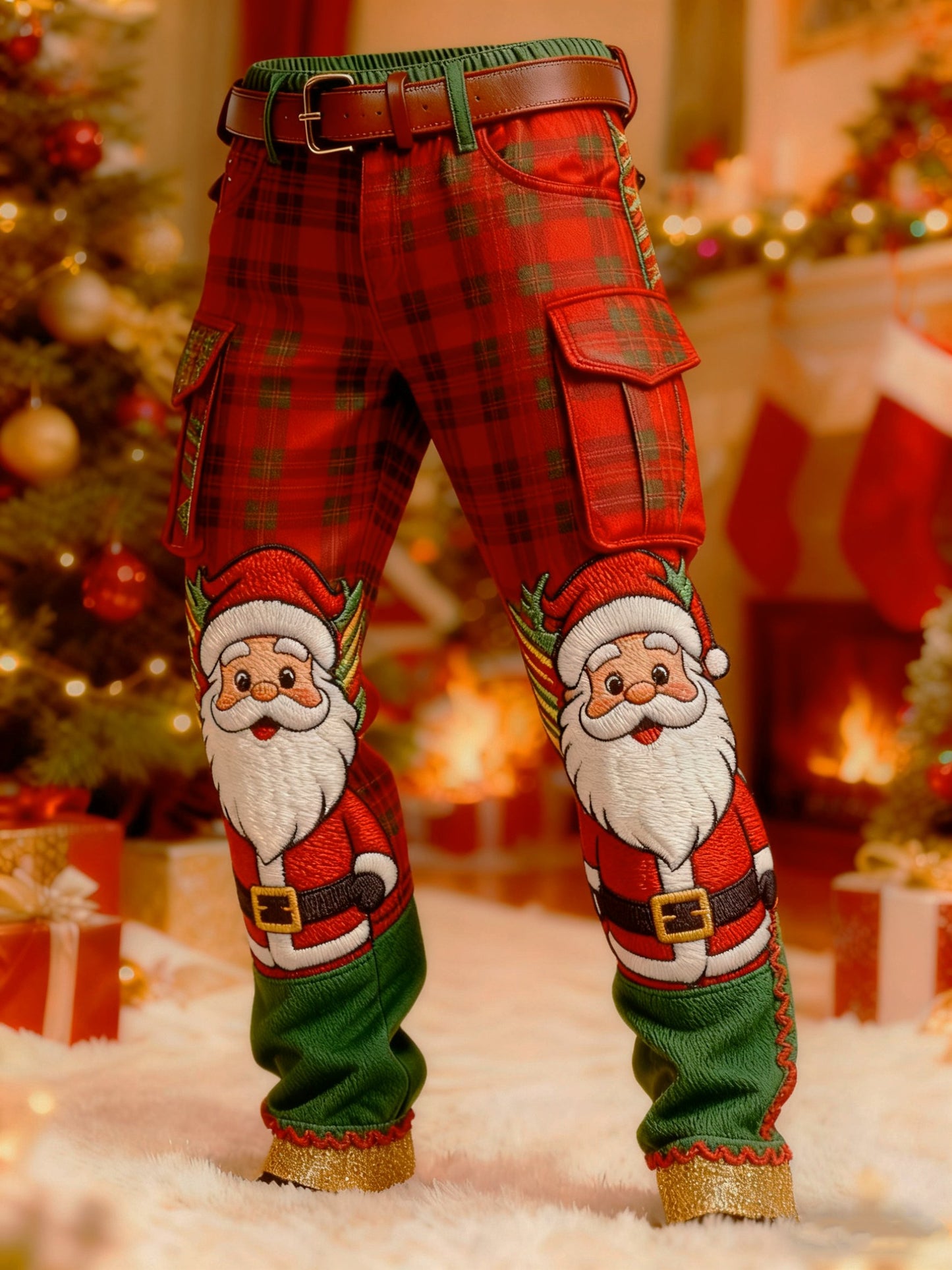 Men's Christmas Santa Plaid Printed Cargo Pants