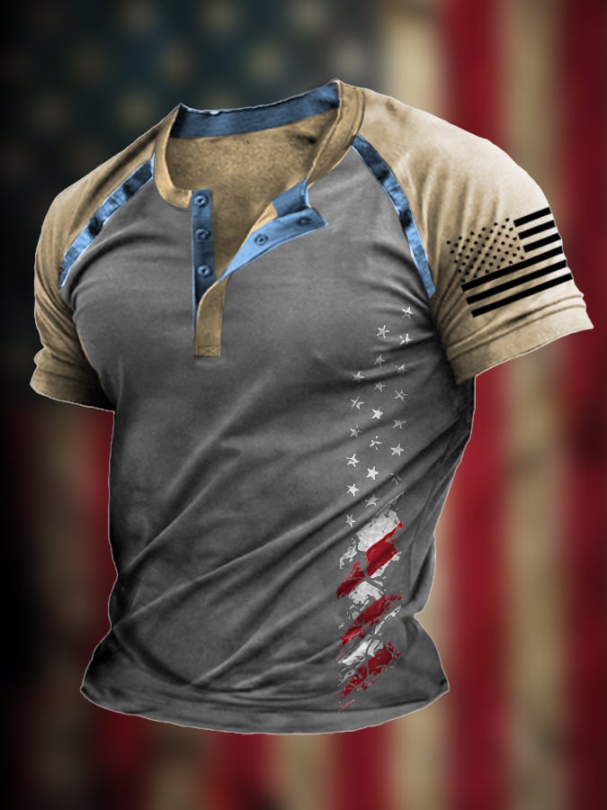 Men's The Pledge Independence Day Henley Neck Raglan Sleeve T-Shirt
