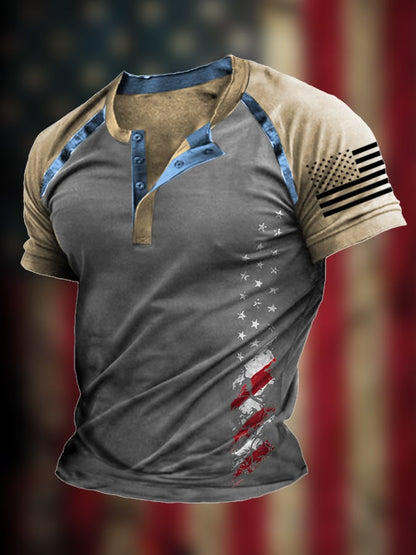 Men's The Pledge Independence Day Henley Neck Raglan Sleeve T-Shirt