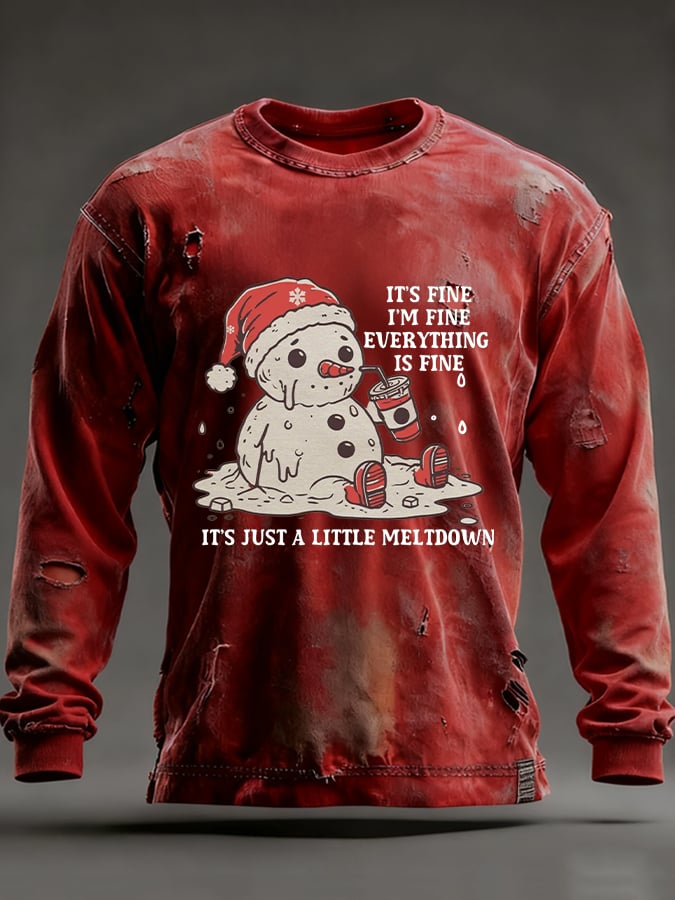 Men's Its Fine Snowman Meltdown Printed Pullover Sweatshirt