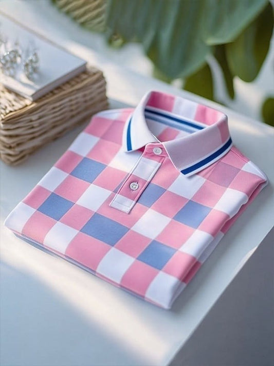 Men's Classic Business Logo Button Short Sleeve Polo Shirt