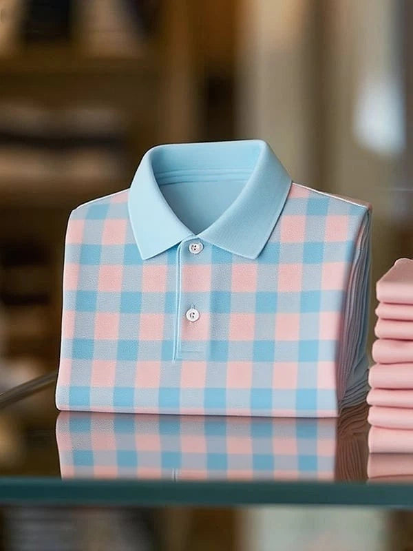 Men's Classic Business Logo Button Short Sleeve Polo Shirt
