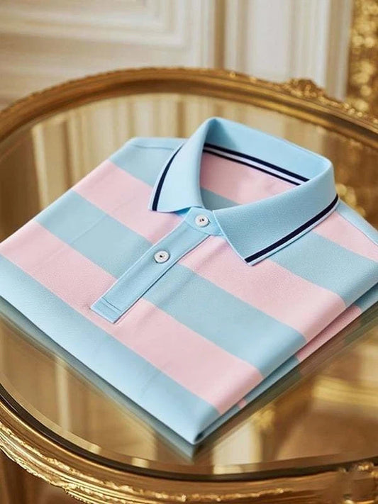 Men's Classic Business Logo Button Short Sleeve Polo Shirt