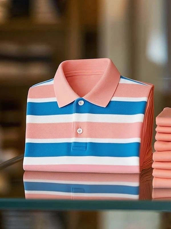 Men's Classic Business Logo Button Short Sleeve Polo Shirt