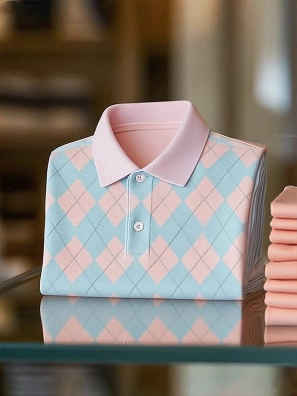 Men's Classic Business Logo Button Short Sleeve Polo Shirt