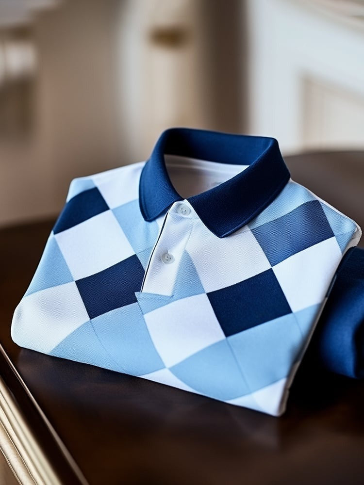 Men's Classic Business Logo Button Short Sleeve Polo Shirt