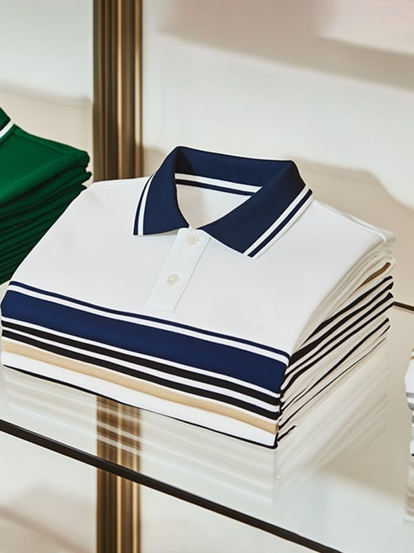 Men's Business Casual Plaid Logo Button Short Sleeve Polo Shirt