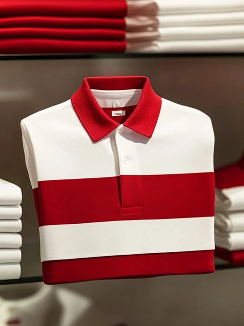 Men's Business Casual Plaid Logo Button Short Sleeve Polo Shirt