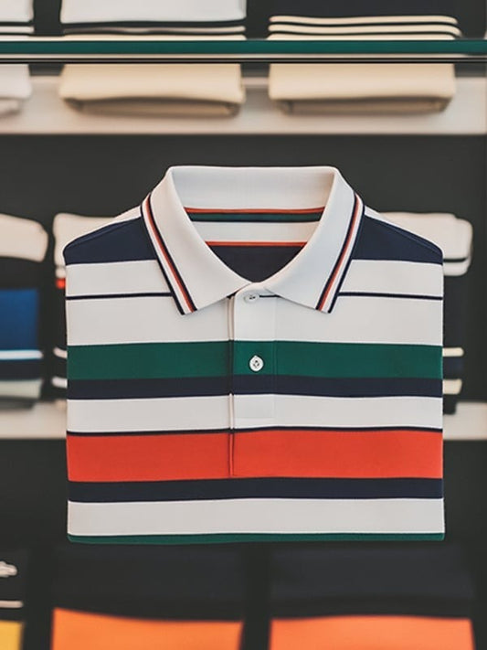 Men's Business Casual Plaid Logo Button Short Sleeve Polo Shirt