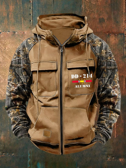 Men's Vintage Veteran Print Multi-Pocket Jacket