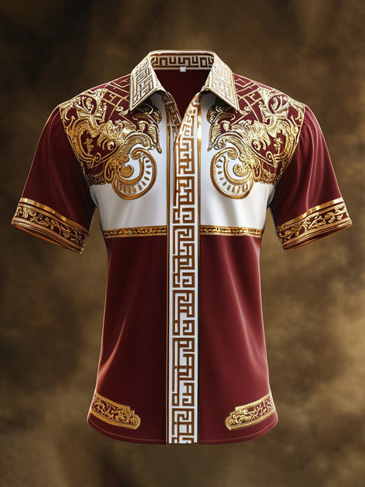 Men's Satin Luxe Print Short Sleeve Button Shirt