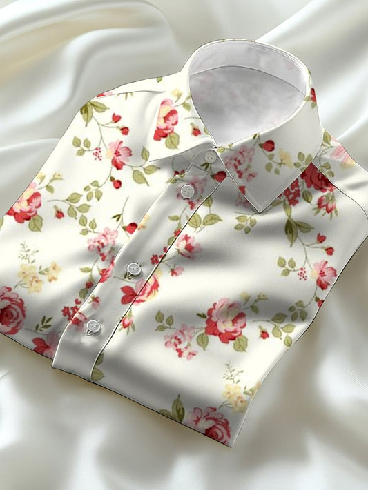 Men's business casual floral lapel short-sleeved shirt