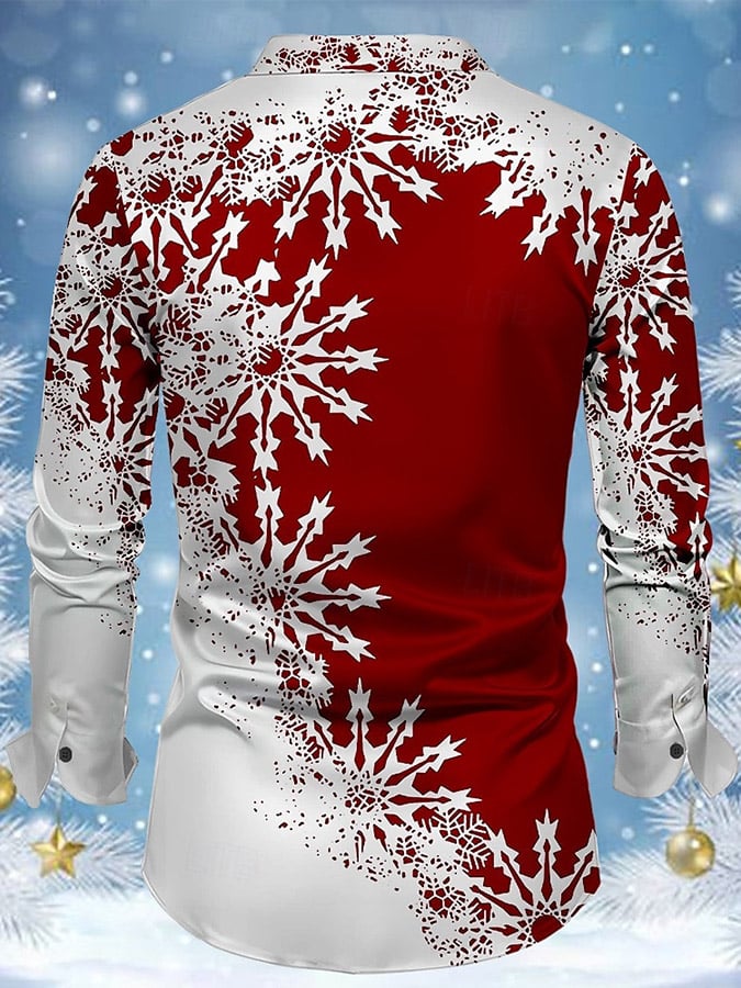 Men's Luxury Christmas Contrast Color Print Long Sleeve Shirt
